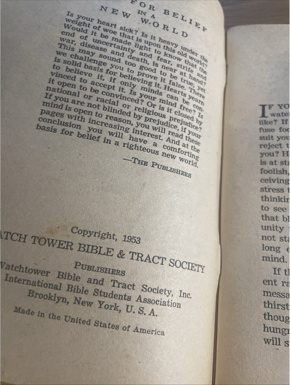Basis For Belief in a New World * 1953 1st Edn Jehovah Witness IBSA Booklet - Picture 2 of 3